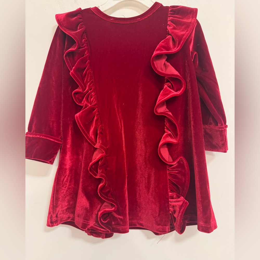 Isobella & Chloe Velvet Ruffle 2T dress- Rich Red - Picture 3 of 3